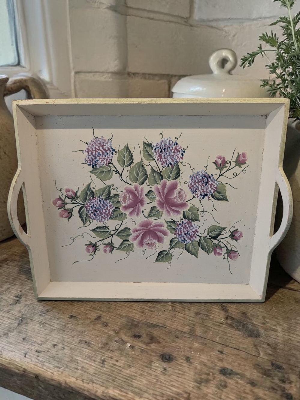 Vintage Floral Wood Tray | Cottagecore Farmhouse Decor
